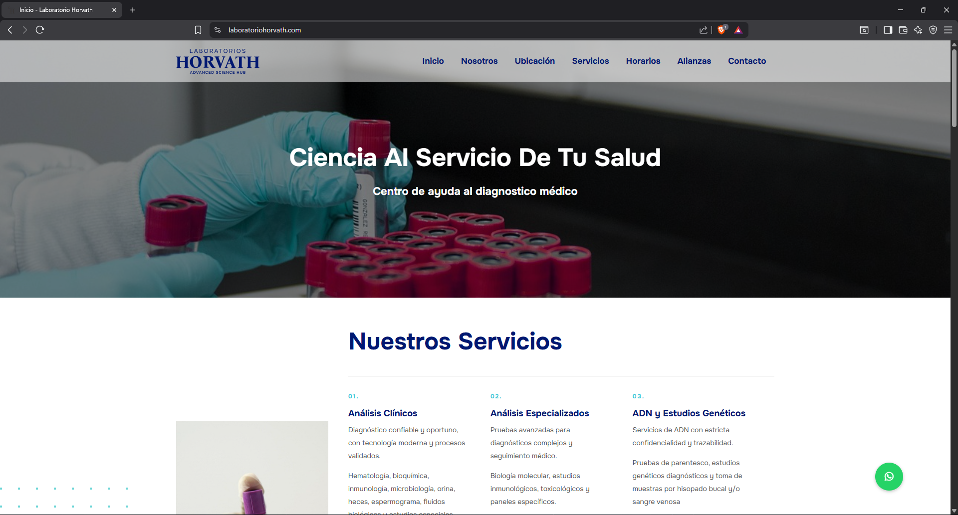 Captura del sitio Laboratorio Horvath